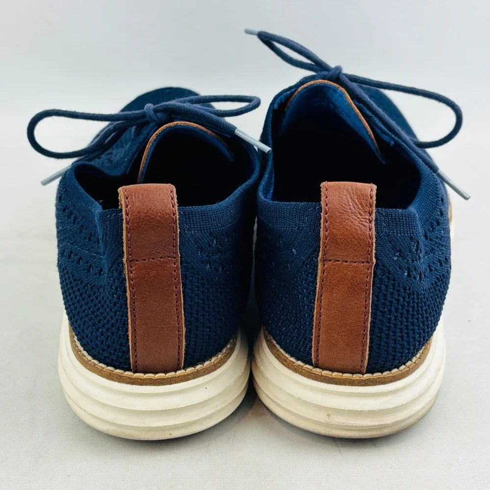 Cole Haan‎ Original Grand OS Wingtip Oxford Mens 10 Navy Blue Knit Upper Lace Up